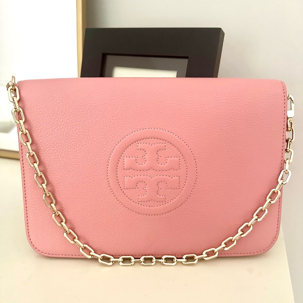 Tory Burch Pink Clutch with Gold Chain
